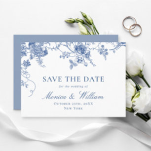 Elegante Viktorianisch Blue French Floral Wedding Save The Date
