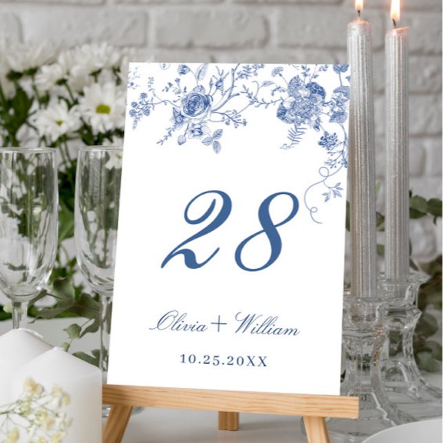 Elegante Viktorianisch Blue French Floral Wedding Tischnummer (Von Creator hochgeladen)