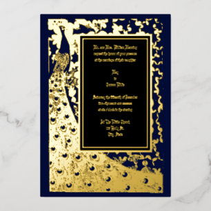 Elegante Viktorianische Ära Jugendstil Pfauenhochz Folieneinladung