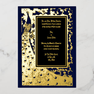 Elegante viktorianische Art Nouveau Pfau-Hochzeit Folieneinladung