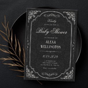 Elegante viktorianische Babyparty in Schwarz Einladung