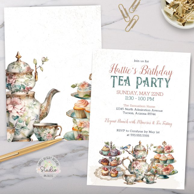 Elegante Viktorianische Birthday Tea Party Einladu Einladung (Elegant Victorian Tea Party Invitation for any Birthday Party or special event with a tea tasting)