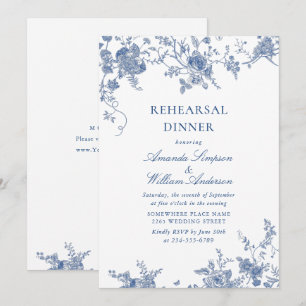 Elegante viktorianische blaue Blumenprobe Dinner Einladung