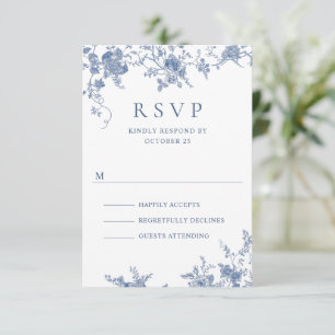 Elegante viktorianische blaue französische Blumene RSVP Karte