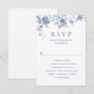 Elegante viktorianische blaue französische Blumene RSVP Karte