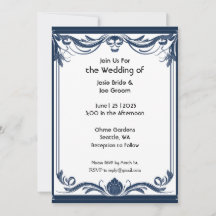 Elegante viktorianische blaue Hochzeitseinladung
