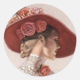 Elegante viktorianische Dame Fine Art Vintage-Rose Runder Aufkleber