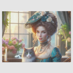 Elegante viktorianische Dame und Katze Seidenpapier