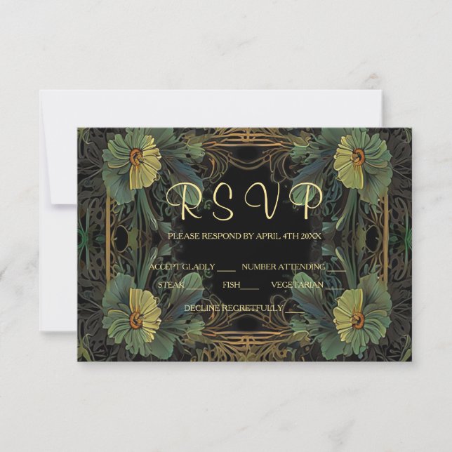 Elegante viktorianische, dunkle Botanisch RSVP Karte (Vorderseite)