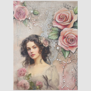 Elegante Viktorianische Era Lady Roses & Lace Seidenpapier