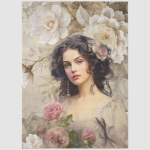 Elegante Viktorianische Era Lady White & Pink Flor Seidenpapier