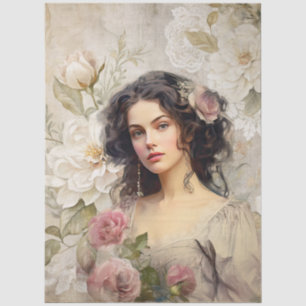 Elegante Viktorianische Era Lady White & Pink Flor Seidenpapier