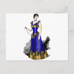 Elegante Viktorianische Frau in Blue Corset Gown Postkarte