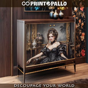 Elegante viktorianische Frau in schwarzem Kleid au Seidenpapier