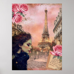Elegante Viktorianische Girl & Black Cat in Paris Poster
