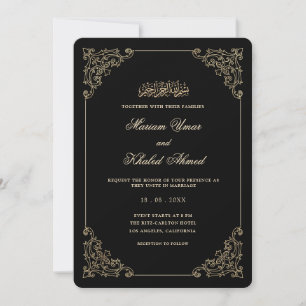 Elegante viktorianische Goldrahmen-Schwarze muslim Einladung