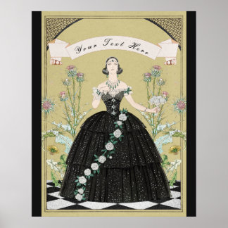 Elegante viktorianische gotische Dame weiße Rosen  Poster