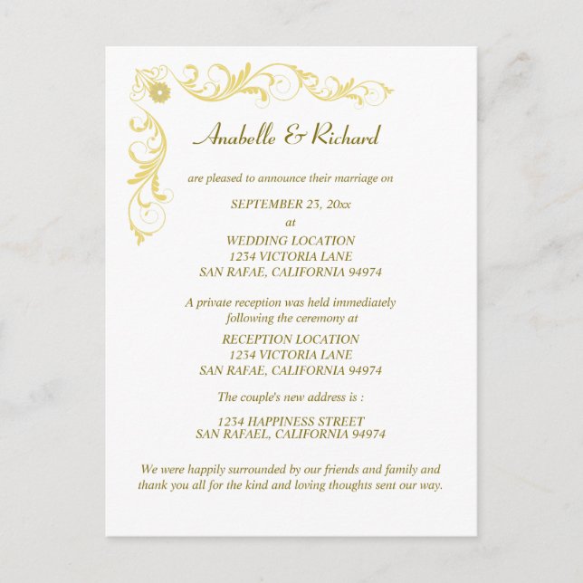 Elegante Viktorianische Hochzeitsankündigung Postkarte (Vorderseite)