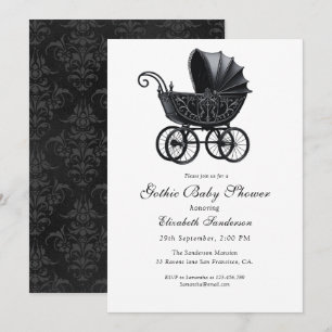 Elegante viktorianische Kinderwagen-Gothic-Baby-Pa Einladung
