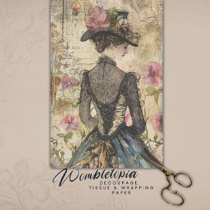 Elegante Viktorianische Lady Floral Decoupage Ep Seidenpapier