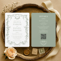Elegante viktorianische QR-Code-Hochzeit in Salbei