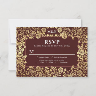Elegante viktorianische Rosen-Goldfolie Hochzeit R RSVP Karte