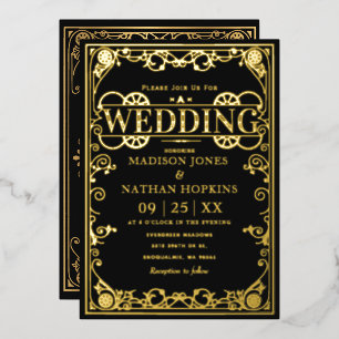 Elegante Viktorianische Steampunk-Hochzeit  Folieneinladung