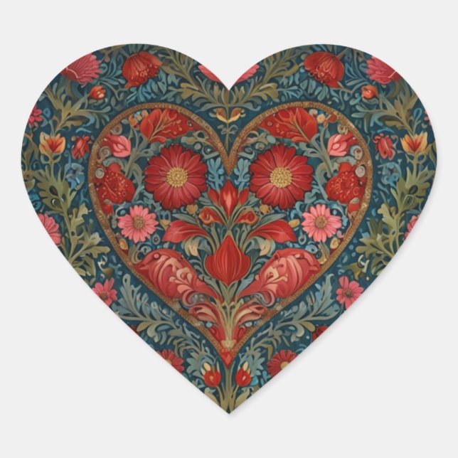 Elegante viktorianische Valentinstag-Herzgestaltun Herz-Aufkleber (Vorderseite)