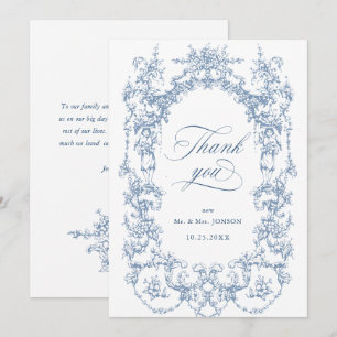 Elegante Viktorianische Verzierte Blumendusty Blue Dankeskarte