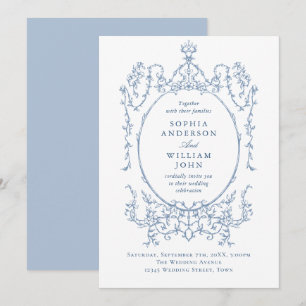 Elegante Viktorianische Verzierte Blumendusty Blue Einladung