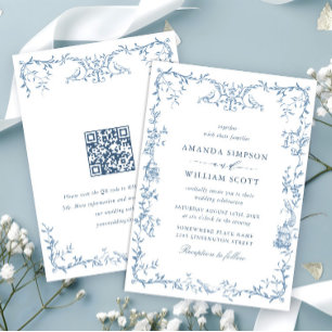Elegante Viktorianische Verzierte Blumendusty Blue Einladung