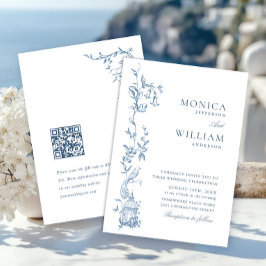 Elegante Viktorianische Verzierte Blumendusty Blue Einladung