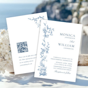 Elegante Viktorianische Verzierte Blumendusty Blue Einladung
