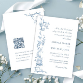 Elegante Viktorianische Verzierte Blumendusty Blue Einladung