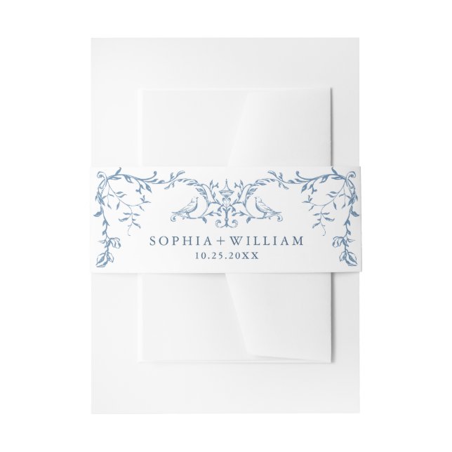 Elegante Viktorianische Verzierte Blumendusty Blue Einladungsbanderole (Vorderseite Beispiel)