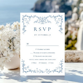 Elegante Viktorianische Verzierte Blumendusty Blue RSVP Karte