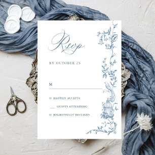 Elegante Viktorianische Verzierte Blumendusty Blue RSVP Karte