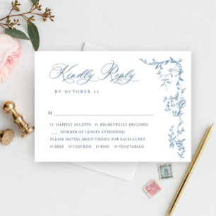 Elegante Viktorianische Verzierte Blumendusty Blue RSVP Karte