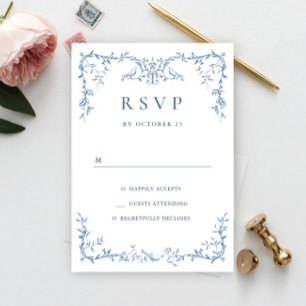 Elegante Viktorianische Verzierte Blumendusty Blue RSVP Karte
