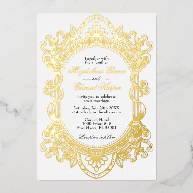 Elegante Viktorianische Verzierte RahmenWedding Folieneinladung (Vorderseite)