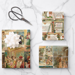 Elegante Viktorianische Weihnachtskarten-Collage Geschenkpapier Set