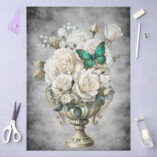 Elegante viktorianische weiße Rosen Decoupage Seidenpapier