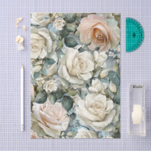 Elegante viktorianische weiße Rosen Decoupage Seidenpapier