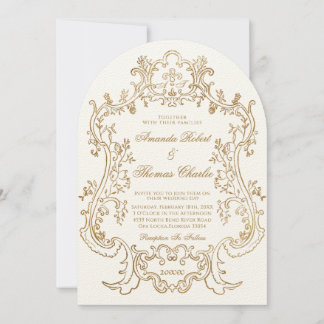 Elegante viktorianische weiße und goldene Hochzeit Einladung
