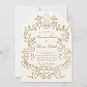 Elegante Viktorianische White and Gold Hochzeit Einladung
