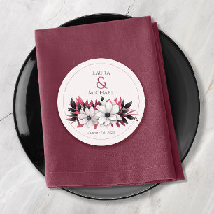 Elegante Vinatage Black Magenta Floral Runder Pappuntersetzer