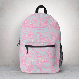 Elegante Vintag-blaue Rosa-Toile de jouy Bedruckter Rucksack