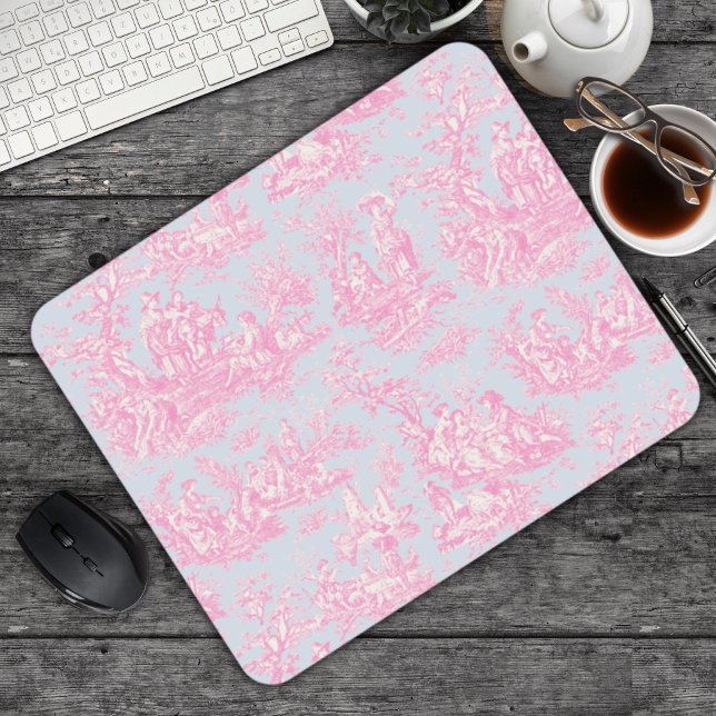 Elegante Vintag-blaue Rosa-Toile de jouy Mousepad (Von Creator hochgeladen)