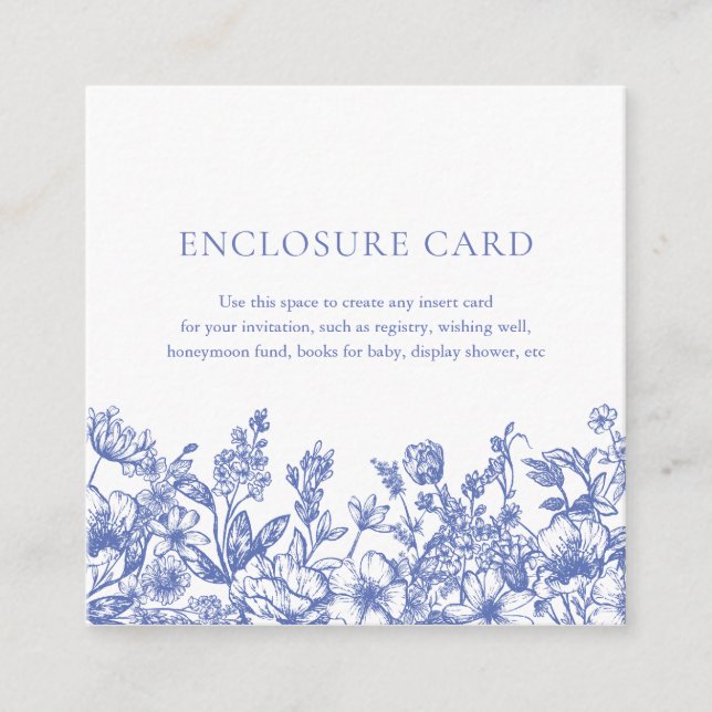 Elegante Vintag Blue Floral Einschließkarte Begleitkarte (Vorderseite)