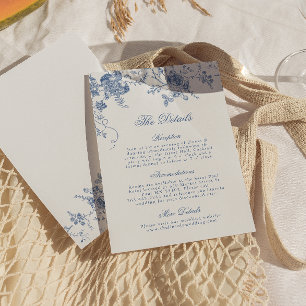 Elegante Vintag Blue Floral Jouy Detail Card Begleitkarte